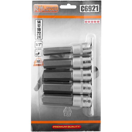 [42-C6921] Hex tüüpi 1/2 padrunvõtmete komplekt H14-H24, Richmann, 5 tk
