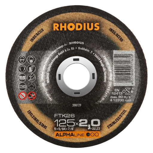 [250-208729] Cutting disc FTK26 125x2.0 mm. RHODIUS