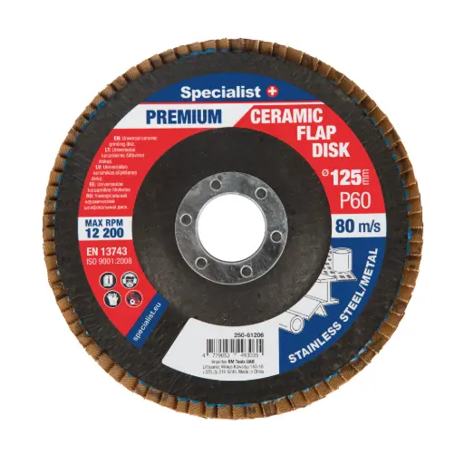 [250-61206] Atlokšņu slīpēšanas disks 125 mm, P60, Keramiskais PREMIUM, SPECIALIST+