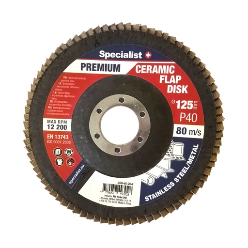 [250-61212] Atlokšņu slīpēšanas disks 125 mm, P120, Keramiskais PREMIUM, SPECIALIST+