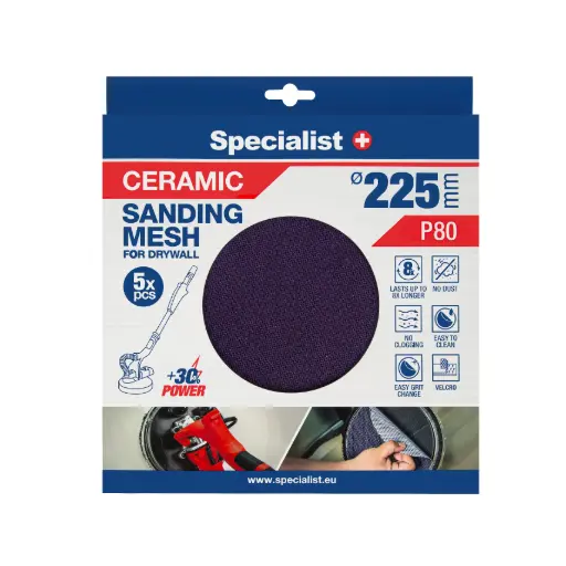 [250-8080] Specialist+ Keramikas Siets MESH, 225 mm P80, 5 gab.