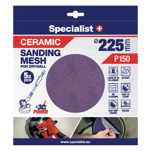 [250-8150] Specialist+ Ceramic Mesh Disc, 225 mm, P150, 5 pcs
