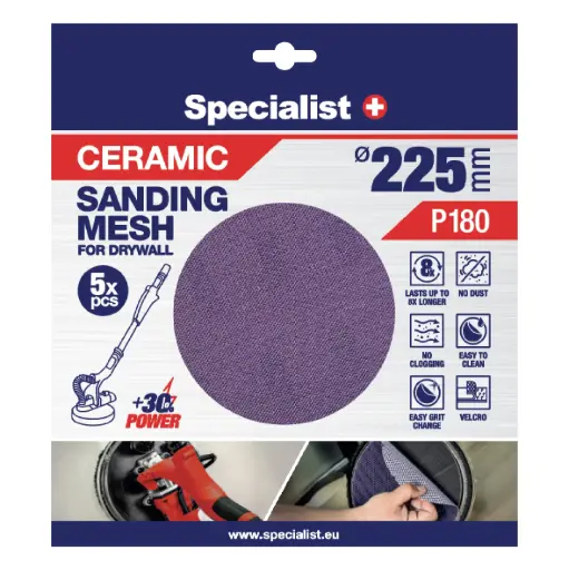[250-8180] Specialist+ Ceramic Mesh Disc, 225 mm, P180, 5 pcs