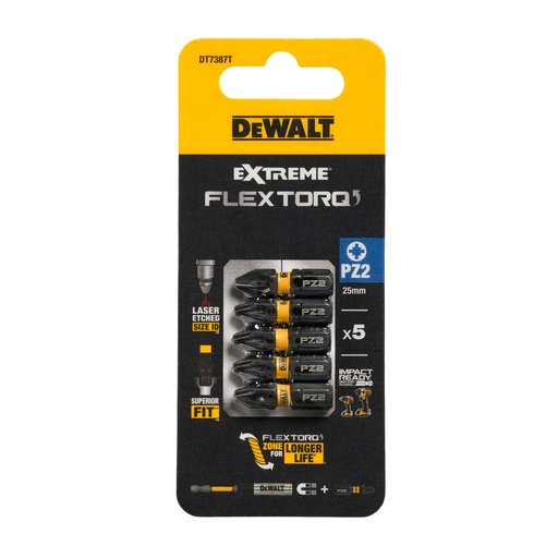 [26/5-DT7387T] FLEXTORQ Screwdriver Bits PZ2, 25 mm, DeWALT, 5 pcs