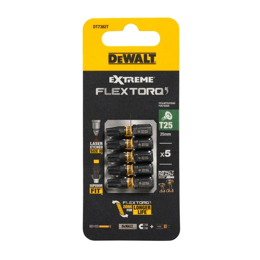 [26/5-DT7382T] FLEXTORQ skrūvgriežu uzgaļi T25 25 mm, DeWALT, 5 gab.