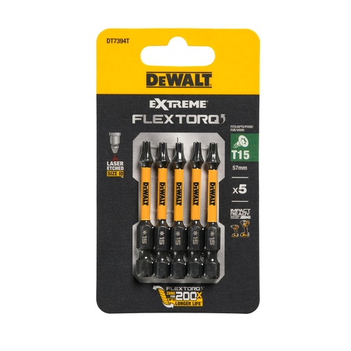 [26/5-DT7394T] FLEXTORQ otsikud T15 57 mm, DeWALT, 5 tk