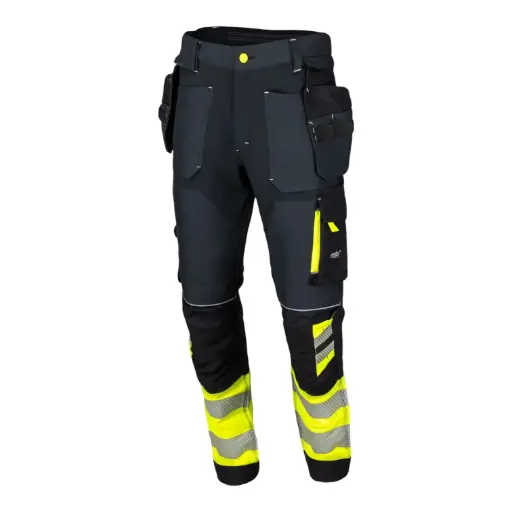 [80-STREPLG/48] Püksid STRETCH PLUS HI-VIS, hall-kollane, REWELLY (48 suurus)