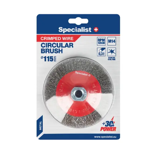 [251-2115] Wire brush wheel, straight wire, 115 mm, M14, SPECIALIST+