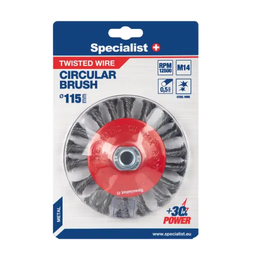 [251-3115] Wire brush wheel, twisted wire, 115 mm, M14, SPECIALIST+