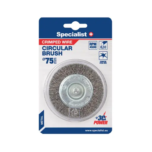 [251-4075] Wire brush wheel, straight wire, with shank, 75 mm, SPECIALIST+