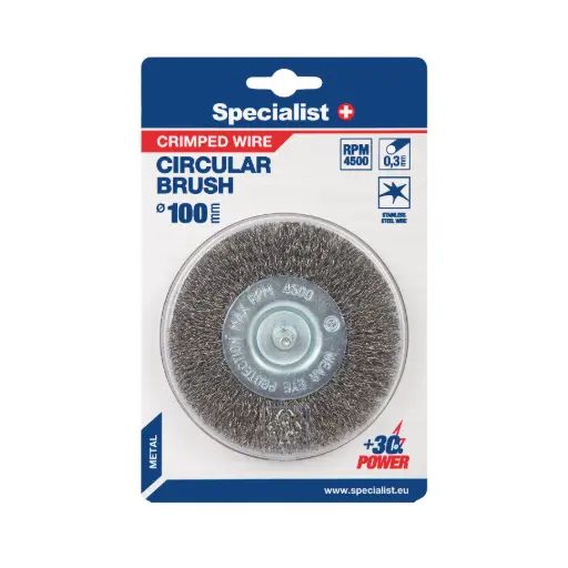 [251-4100] Wire brush wheel, straight wire, with shank, 100 mm, SPECIALIST+