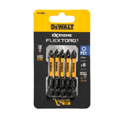 [26/5-DT7390T] FLEXTORQ Screwdriver Bits PZ1, 57 mm, DeWALT, 5 pcs.