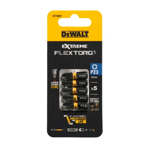 [26/5-DT7388T] FLEXTORQ Screwdriver Bits PZ3, 25 mm, DeWALT, 5 pcs.