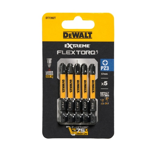 [26/5-DT7392T] Skrūvgrieža uzgaļi FLEXTORQ PZ3, 57 mm, DeWALT, 5 gab.