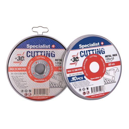 [250-01210M] SPECIALIST+ metalo pj.diskas CUTTING, 125x1x22 mm 10 vnt. metal. d
