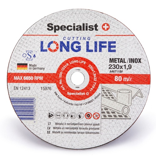 [250-12319] SPECIALIST+ metāla griešanas disks LONG LIFE, 230 x 1.9 x 22 mm