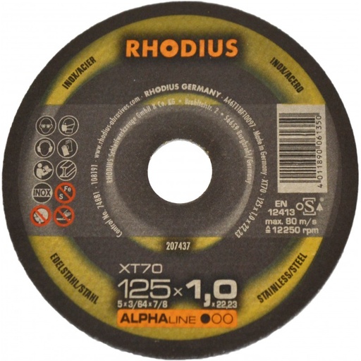 [250-207437] Disks metālam, XT70, 125x1,0x22,23 mm, RHODIUS