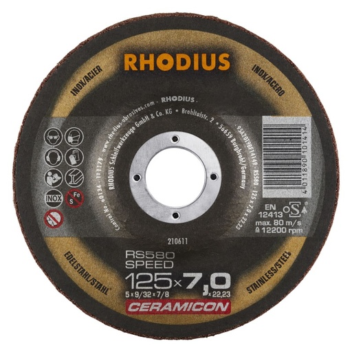 [250-210611] RHODIUS metalli lihvketas, 125x7x22,23 mm