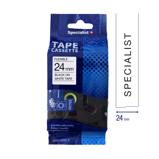 [31/2-FX251] SPECIALIST+ kleepkirjalint FLEXIBLE, 24 mm, must/valge