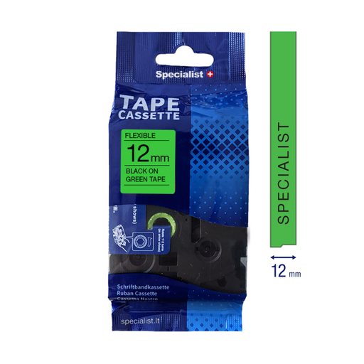 [31/2-FX731] SPECIALIST+ kleepkirjalint FLEXIBLE, 12 mm, must/roheline