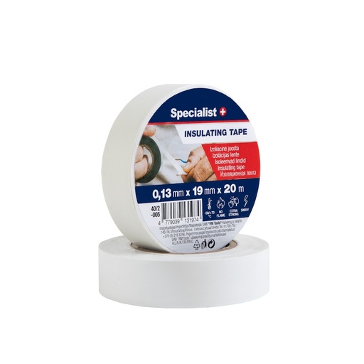 [40/2-005] SPECIALIST+ PVC electric tape, white, 0.13mmx19mm x 20m