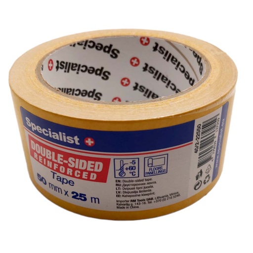 [40/2-22550] SPECIALIST+ kahepoolne armeeritud must teip, 50 mm x 25 m