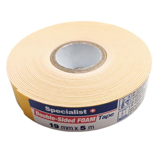 [40/2-42019B] SPECIALIST+ dvipusė mont. juosta, 19 mm x 5 m, balta