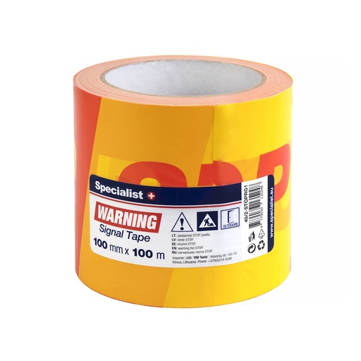 [40/2-STOPRG1] SPECIALIST+ lenta „STOP”, 100 mm x 100 m, sarkana / dzeltena
